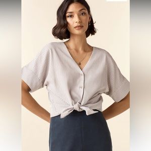 NWT Vetta Capsule taupe stripe girlfriend shirt